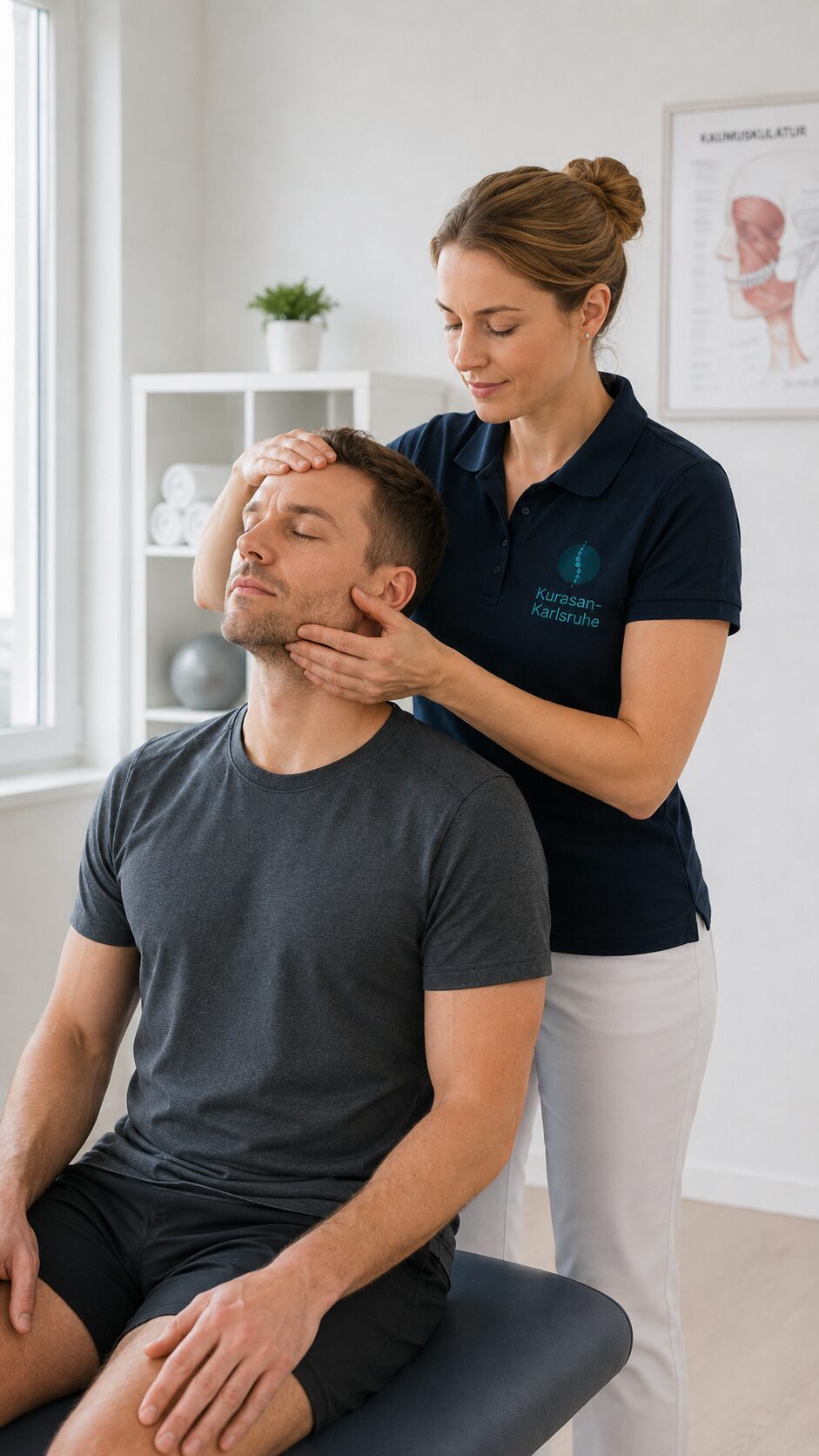 Therapeutin behandelt Kiefergelenk und Nacken bei CMD – Physiotherapie zum Thema Physiotherapie Karlsruhe -Kiefergelenksbeschwerden in (cmd)